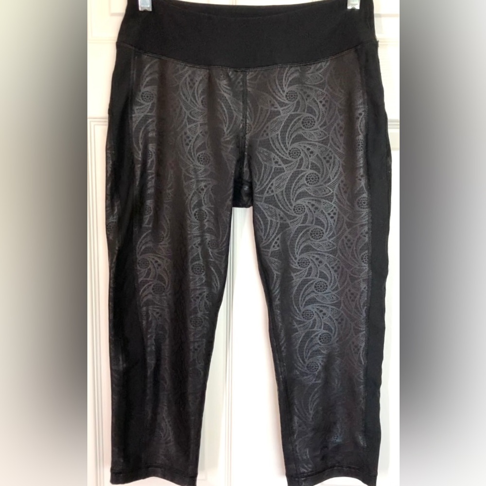Leggings shiny black faux lace patent leggings cropped leggings metallic black